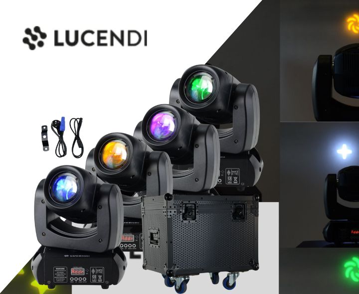 Lucendi BEAM100 moving head, set da 4 pezzi e case