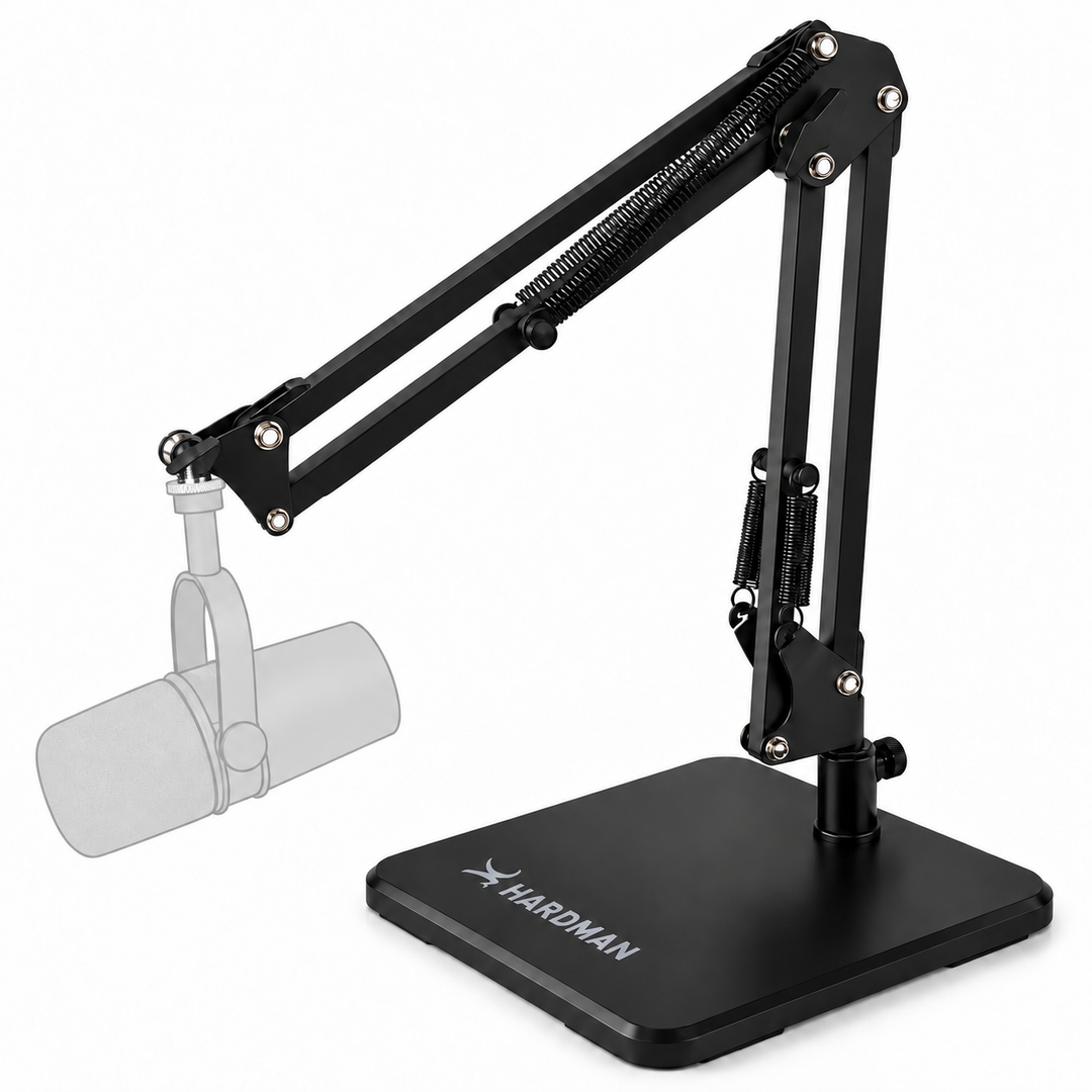 Supporto per microfono da tavolo Hardman con base pesante e braccio, fino a 2,5 kg