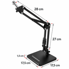 Supporto per microfono da tavolo Hardman con base pesante e braccio, fino a 2,5 kg