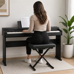 Panca per pianoforte richiudibile Hardman SB006, nera, fino a 150 kg