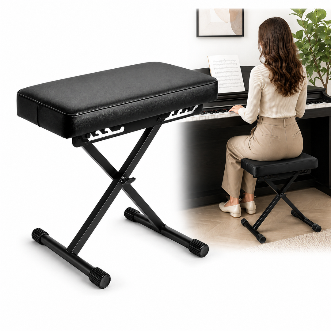 Panca per pianoforte richiudibile Hardman SB006, nera, fino a 150 kg