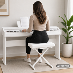 Panca per pianoforte pieghevole Hardman SB006, bianca, regolabile da 45 a 63 cm