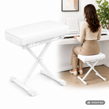 Panca per pianoforte pieghevole Hardman SB006, bianca, regolabile da 45 a 63 cm
