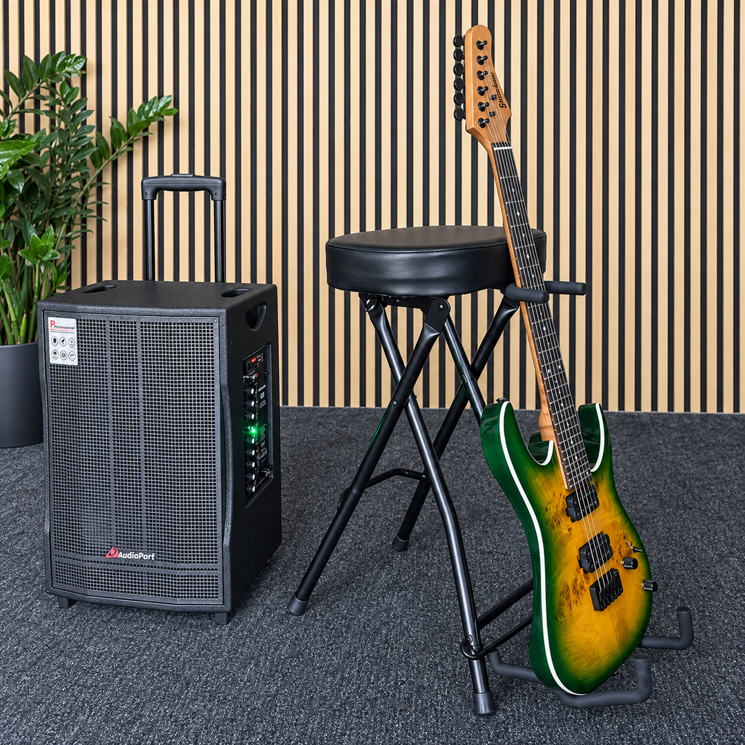 Hardman SB207 poggiapiede per chitarra con poggiapiedi e supporto per chitarra.