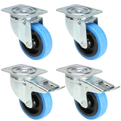 4x Ruote Blu 2 con e 2 senza Freno (100mm)