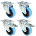 4x Ruote Blu 2 con e 2 senza Freno (100mm)