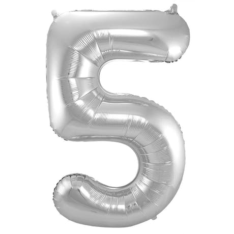 Palloncino a Forma di Numero 5 (Argento, 86 cm)