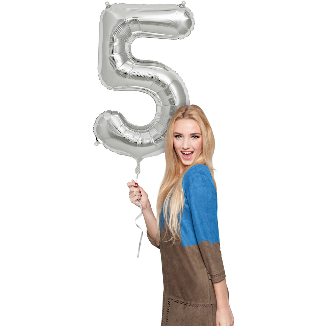 Palloncino a Forma di Numero 5 (Argento, 86 cm)