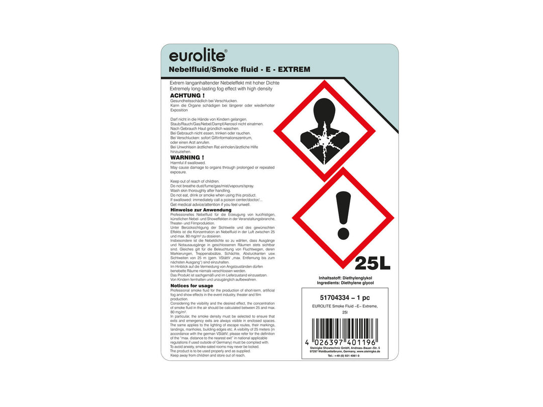 EUROLITE LIQUIDO PER FUMO -E- Extreme, 25l liquido per fumo