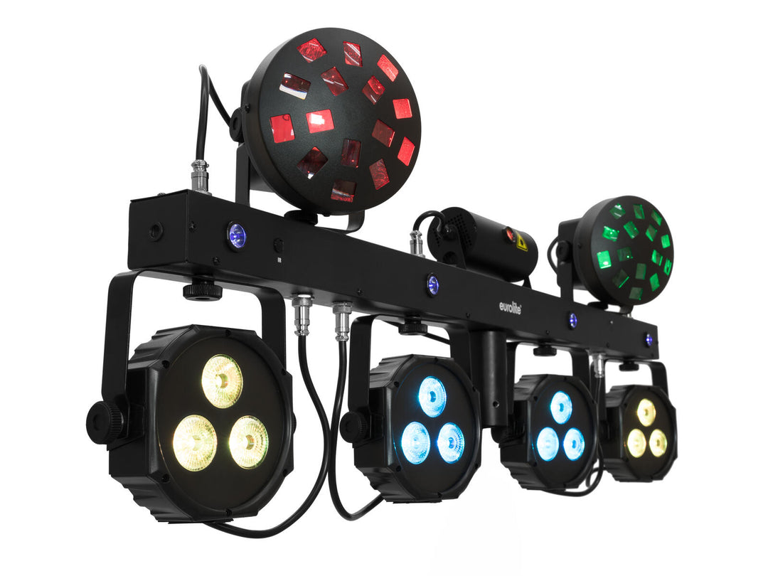 EUROLITE Set LED KLS Laser Bar Next FX Light Set + supporto per sistema di altoparlanti M-4