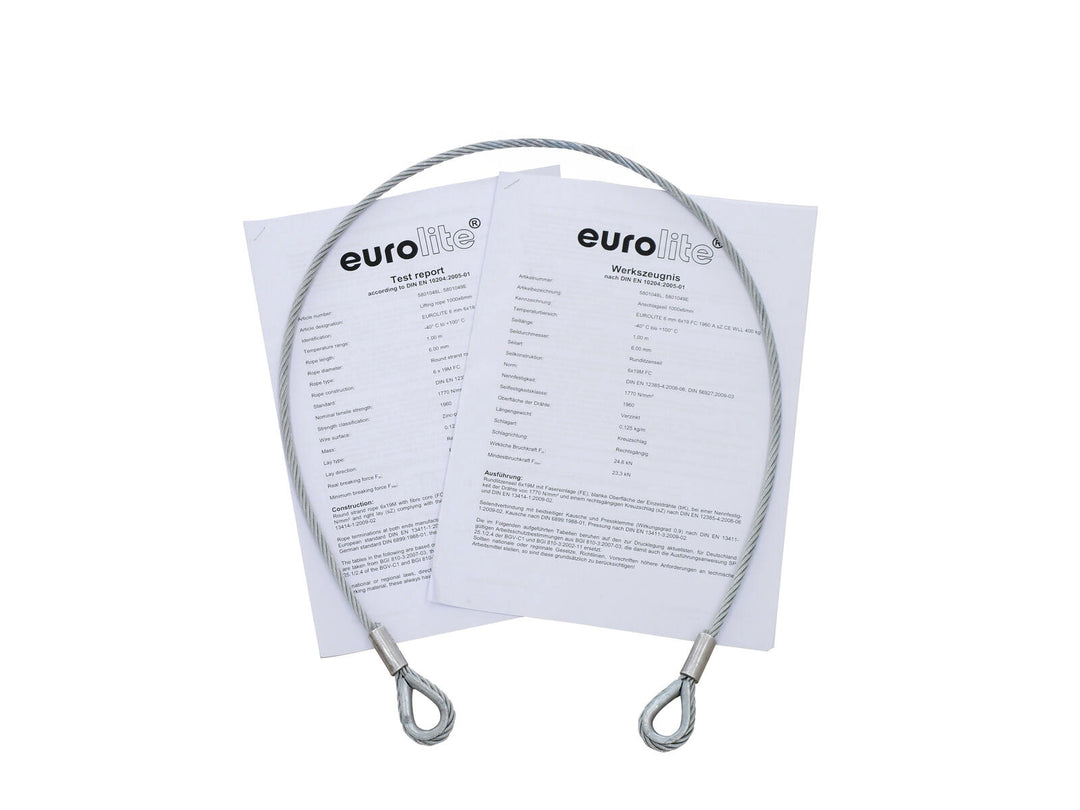 EUROLITE Fune d'acciaio 1000x6mm argento con redancia