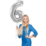 6 Shaped Number Foil Balloon Silver (86 cm)