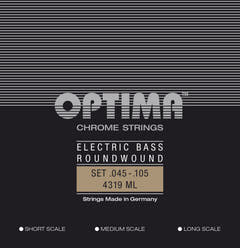 Corde Optima per basso elettrico Chrome Strings a filo tondo, scala lunga - Set a 4 corde med-light (4319ML)