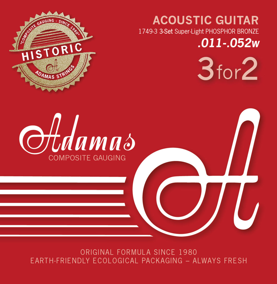Adamas Corde per Chitarre acustiche Adamas Phosphor Bronze Historic Reissue - set di 3 Super-Light .011 (1749-3)