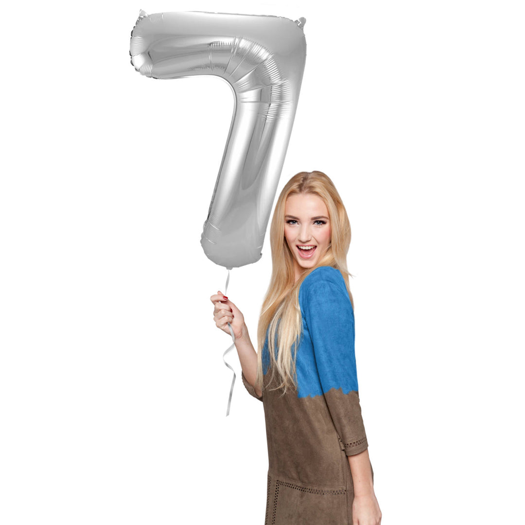 Palloncino a Forma di Numero 7 (Argento, 86 cm)
