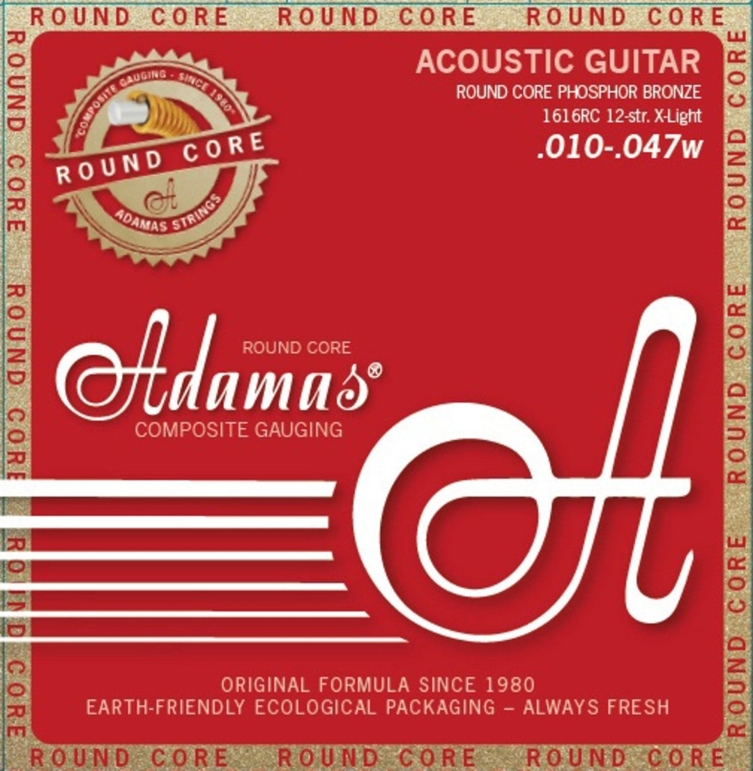 Adamas Corde per Chitarre acustiche Riedizione storica in bronzo fosforoso ad anima tonda - 12 corde. Light .010-.047 (1616RC)