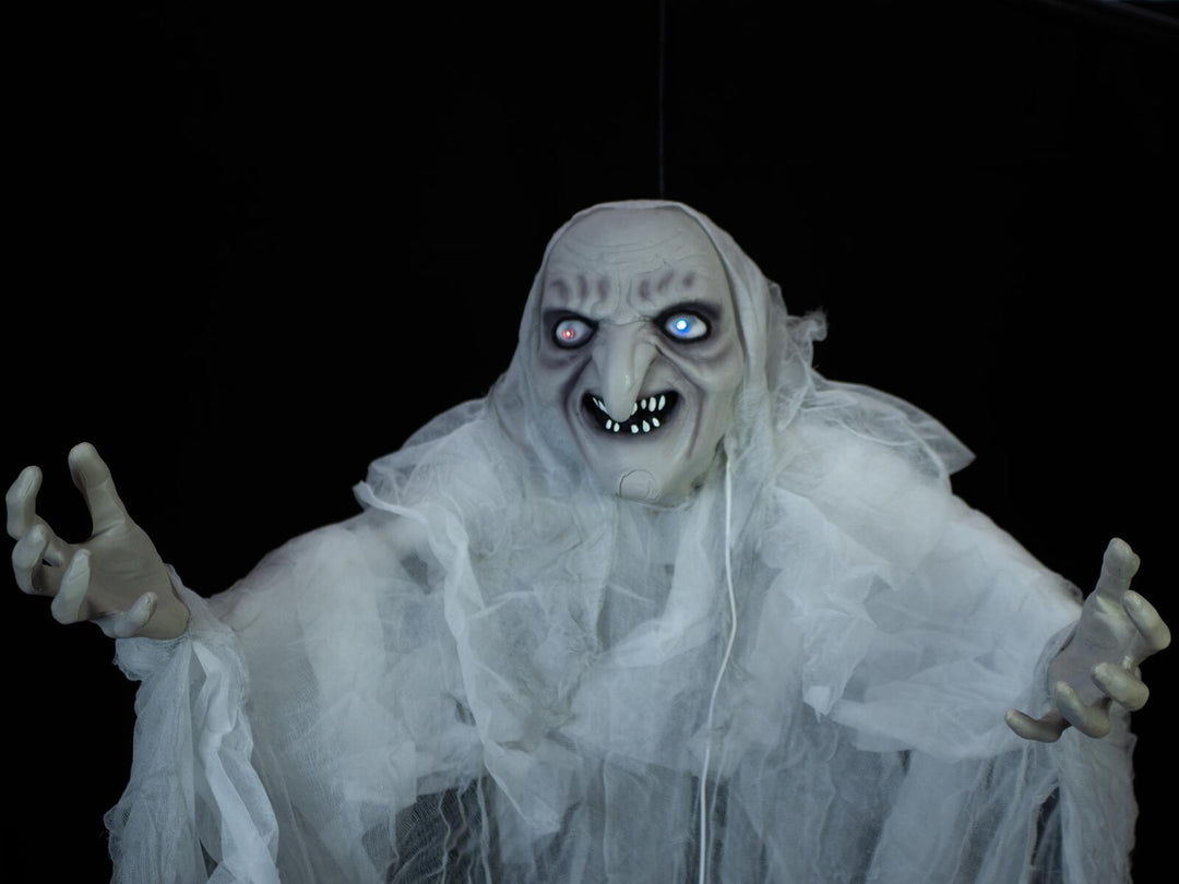 Halloween heks, hvid, animeret, 170 cm