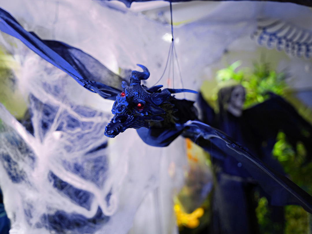 Drago volante di Halloween, animato, blu, 125 cm
