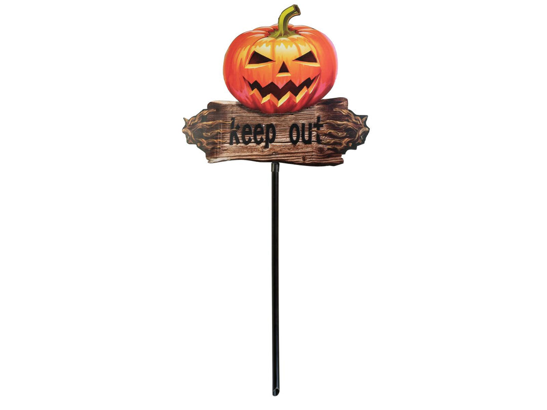 Cartello a forma di zucca di Halloween KEEP OUT con picchetto da terra, 50 cm