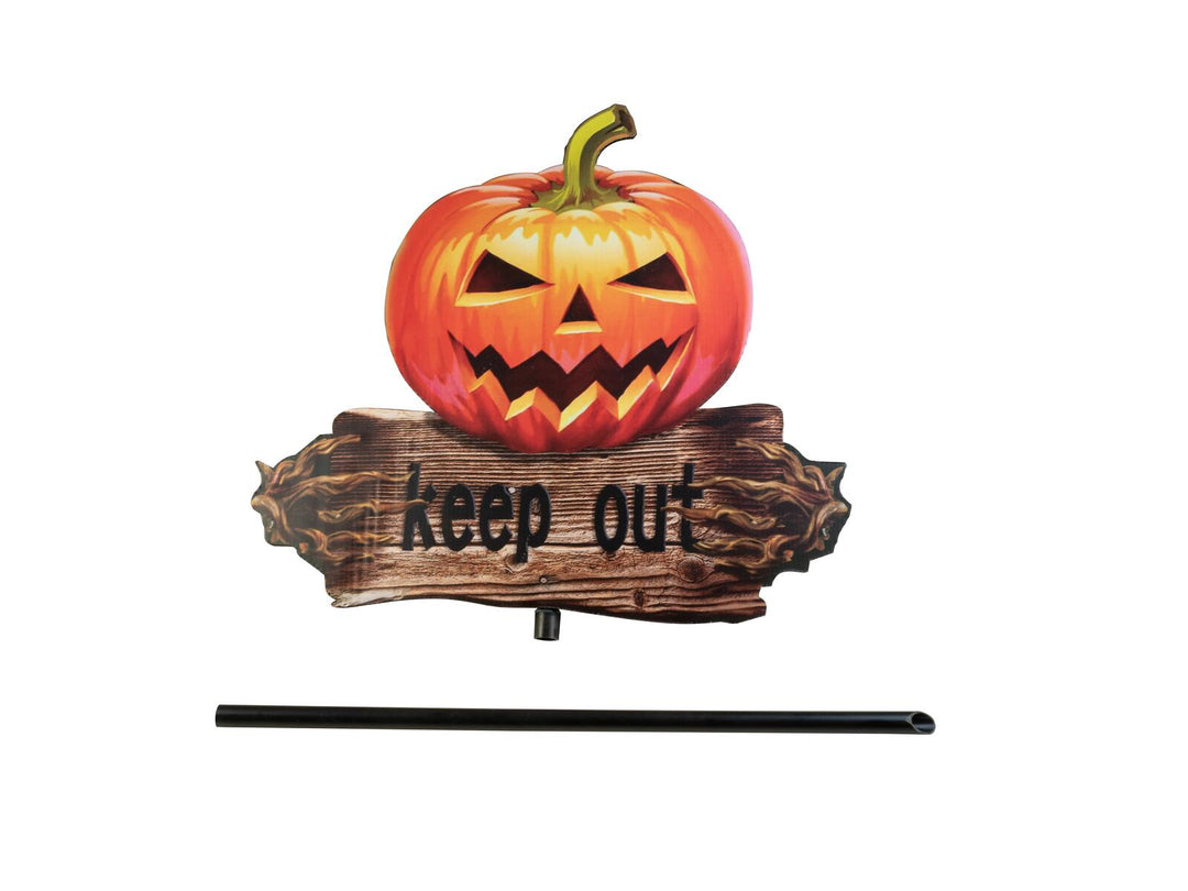 Cartello a forma di zucca di Halloween KEEP OUT con picchetto da terra, 50 cm