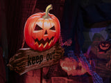 Cartello a forma di zucca di Halloween KEEP OUT con picchetto da terra, 50 cm