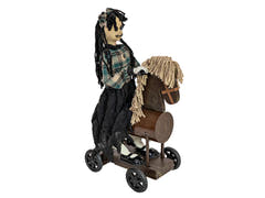 Figura di Halloween ragazza su pony, animata, 90 cm