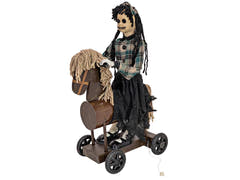 Figura di Halloween ragazza su pony, animata, 90 cm