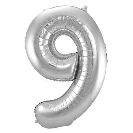 Palloncino a Forma di Numero 9 (Argento, 86 cm)