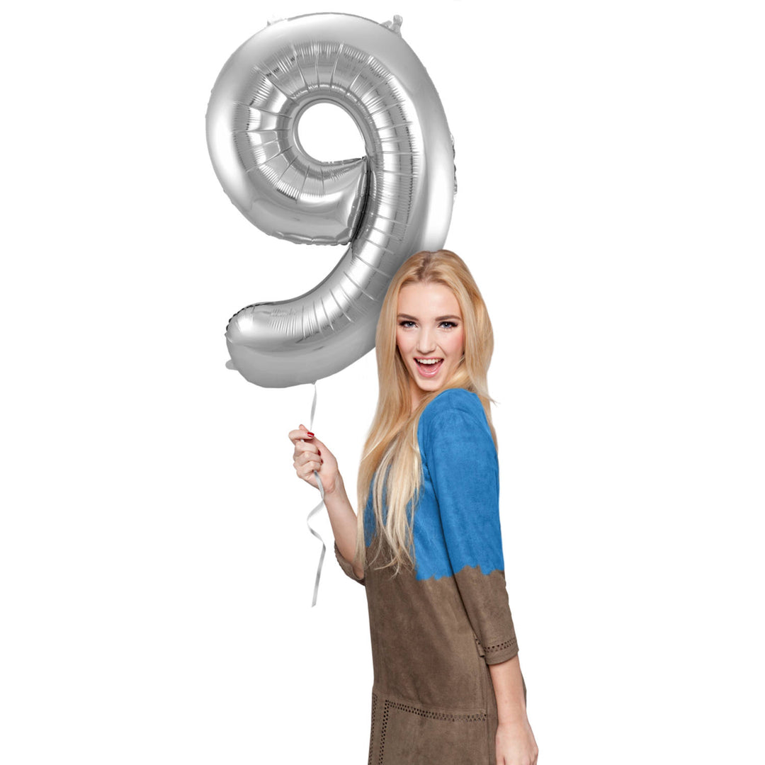 Palloncino a Forma di Numero 9 (Argento, 86 cm)