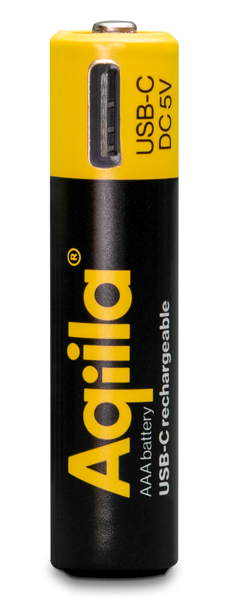 Aqiila Rechargable AAA Battery, 4-pack USB-C, Lithium, 1.5V/600mAh