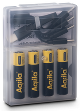 Aqiila Rechargable AAA Battery, 4-pack USB-C, Lithium, 1.5V/600mAh