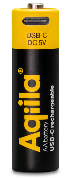 Aqiila Rechargable AA Battery, 4-pack USB-C, Lithium, 1.5V/2000mAh