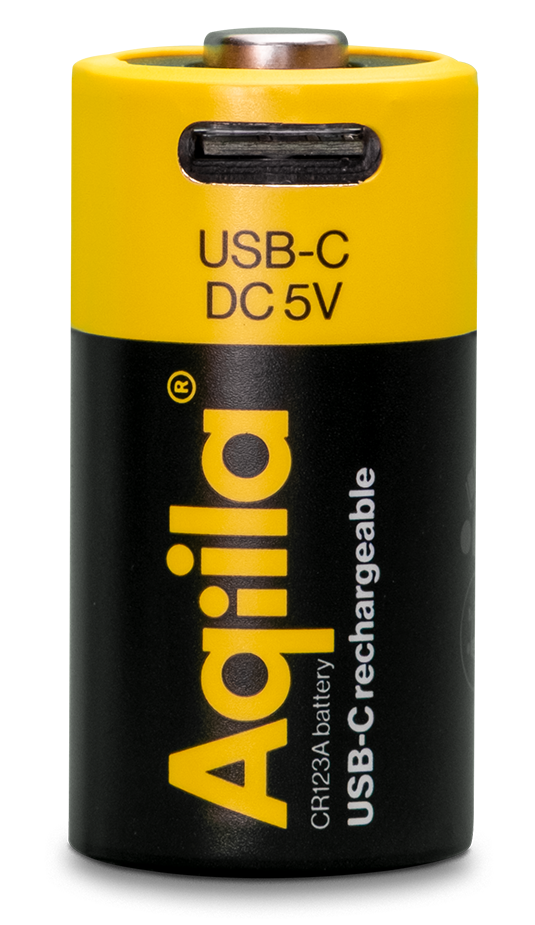 Aqiila Rechargable CR123A Battery 2-pack USB-C, Lithium, 3V/750mAh