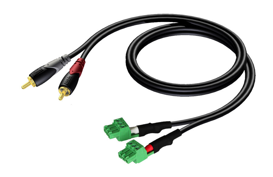 ProCab 2 x RCA han > 2 x terminal blok 3P 3,81mm, 3 m