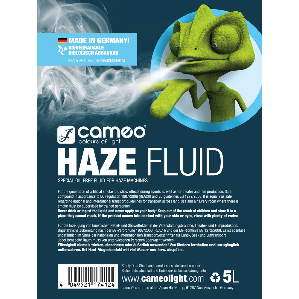 Cameo HAZE FLUID 5 L - Liquido per hazer per una fine densità della nebbia e lunga durata, 5 L, senza olio