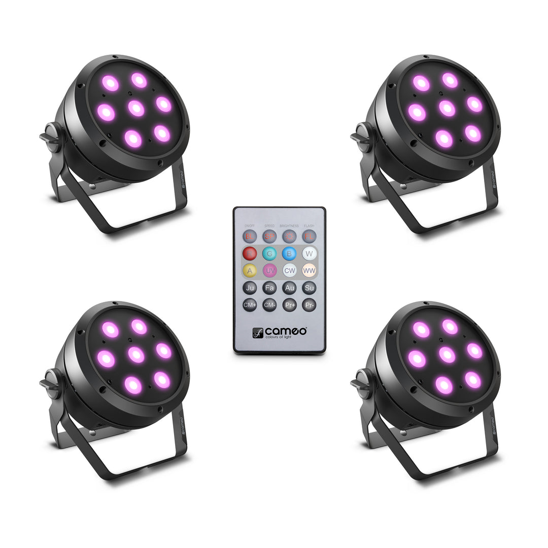 Cameo ROOT® PAR 4 SÆT 1 - Set incluse 4 x CLROOTPAR4 incl. telecomando IR (CLPFLAT1REMOTE)