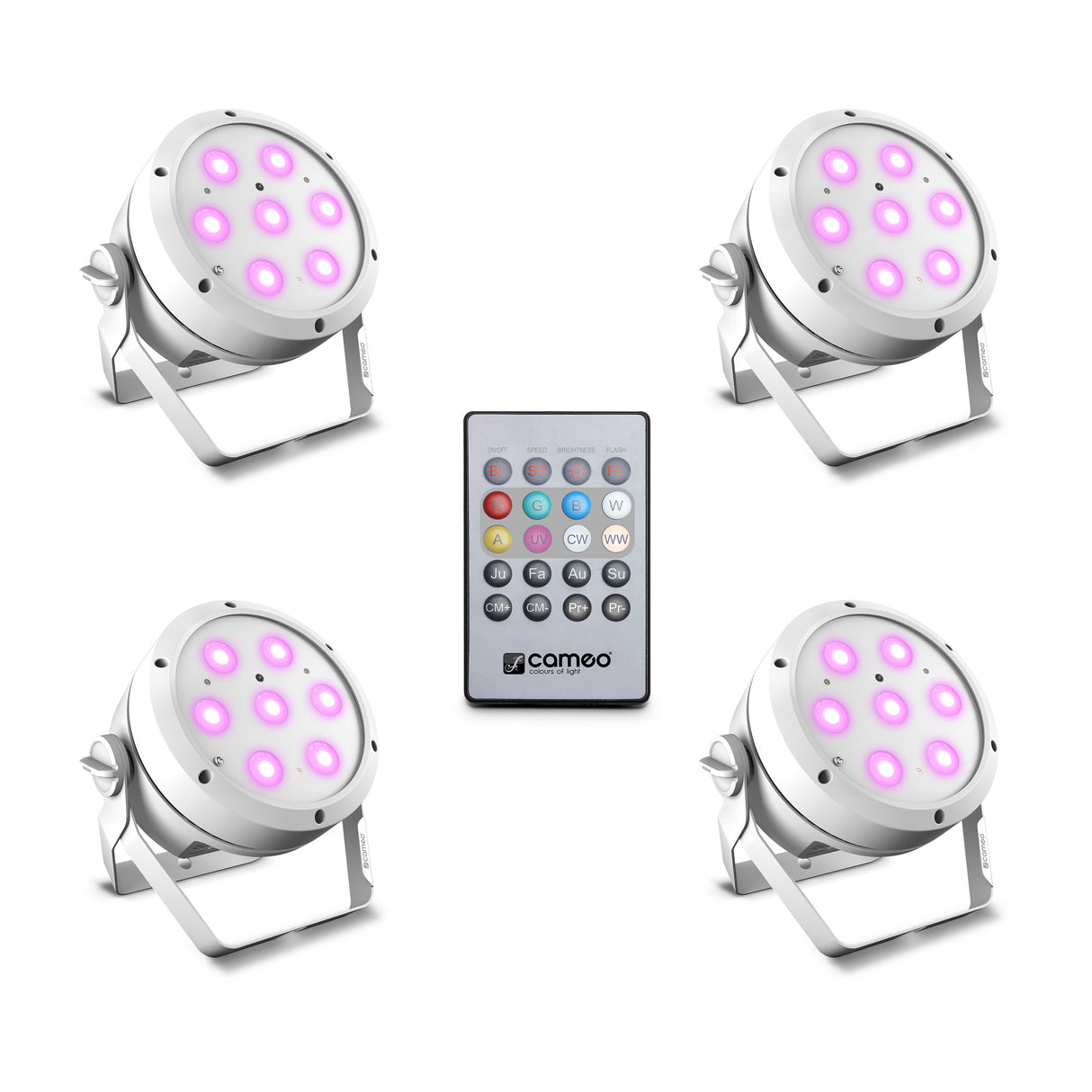 Cameo ROOT® PAR 4 WH SET 1 - Sæt inkl. 4 x CLROOTPAR4WH inkl. IR-fjernbetjening (CLPFLAT1REMOTE)