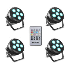 Cameo ROOT® PAR 6 SET 1 - set comprendente 4 x CLROOTPAR6 incl. telecomando IR (CLPFLAT1REMOTE)