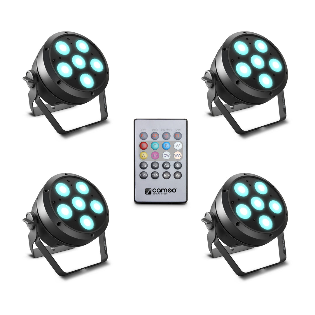 Cameo ROOT® PAR 6 SET 1 - set comprendente 4 x CLROOTPAR6 incl. telecomando IR (CLPFLAT1REMOTE)