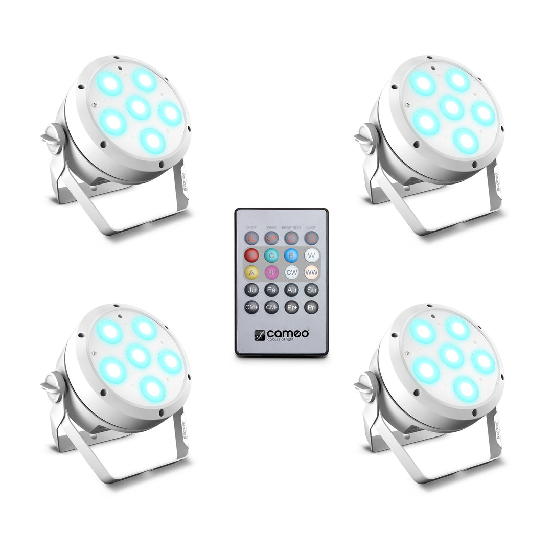 Cameo ROOT® PAR 6 WH SÆT 1 - Set che include 4 x CLROOTPAR6WH incl. telecomando IR (CLPFLAT1REMOTE)