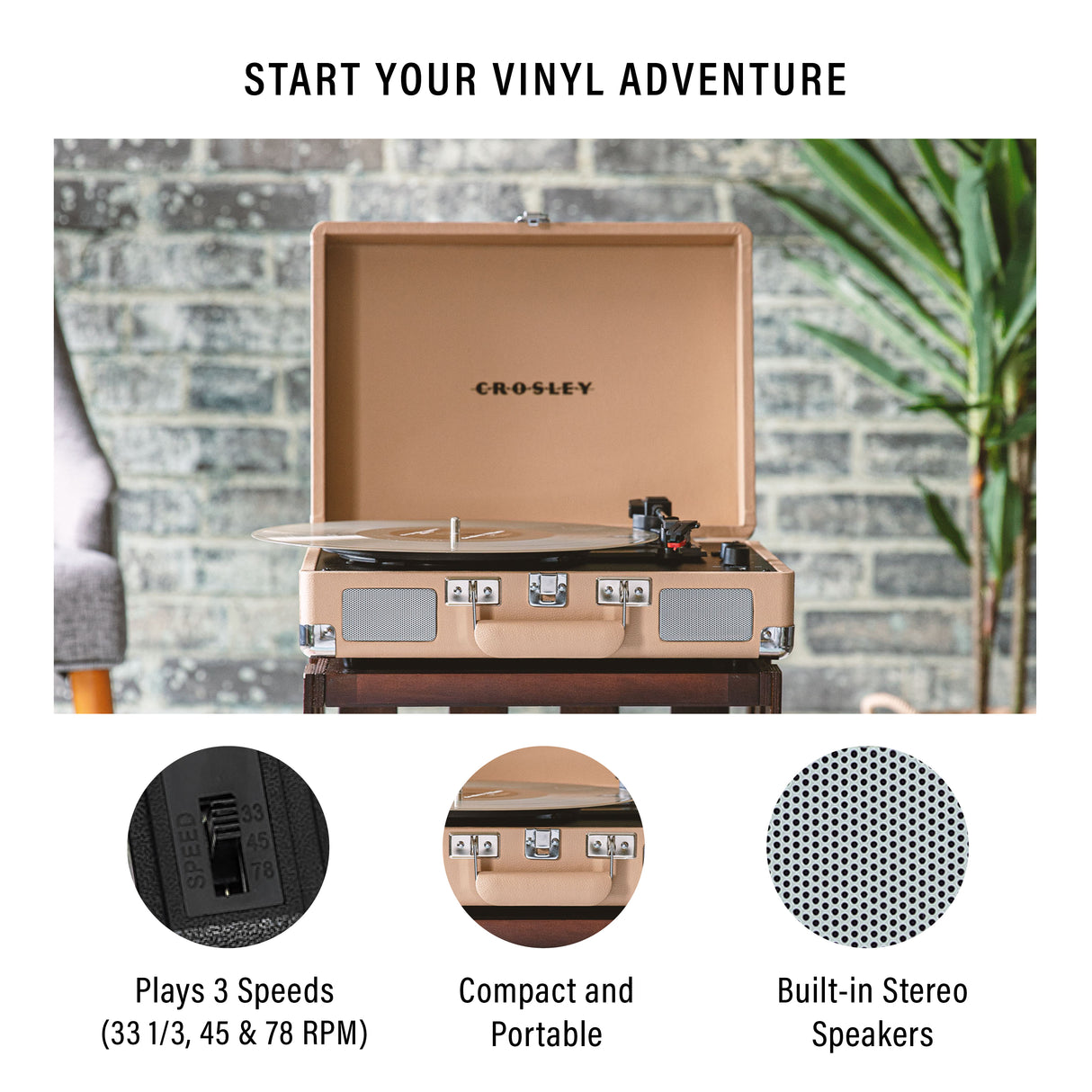 Crosley Cruiser Plus Turntable Two-Way Bluetooth (Light Tan)