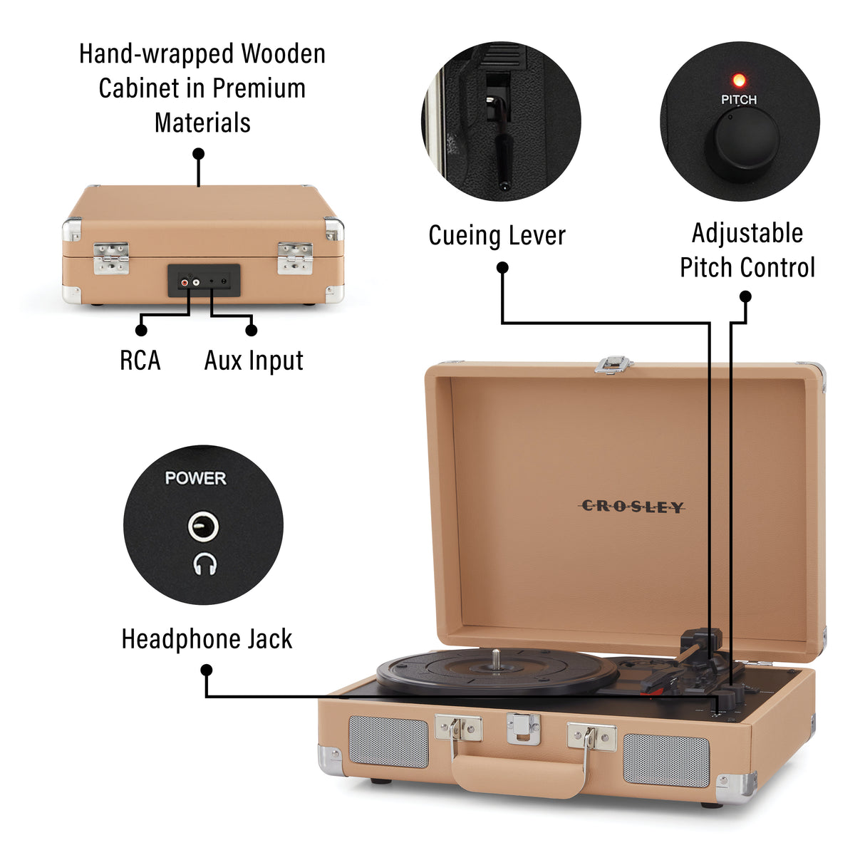 Crosley Cruiser Plus Turntable Two-Way Bluetooth (Light Tan)