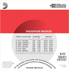 Daddario EJ17 Phosphor Bronze Corde per Chitarra (Medium, 13-56)