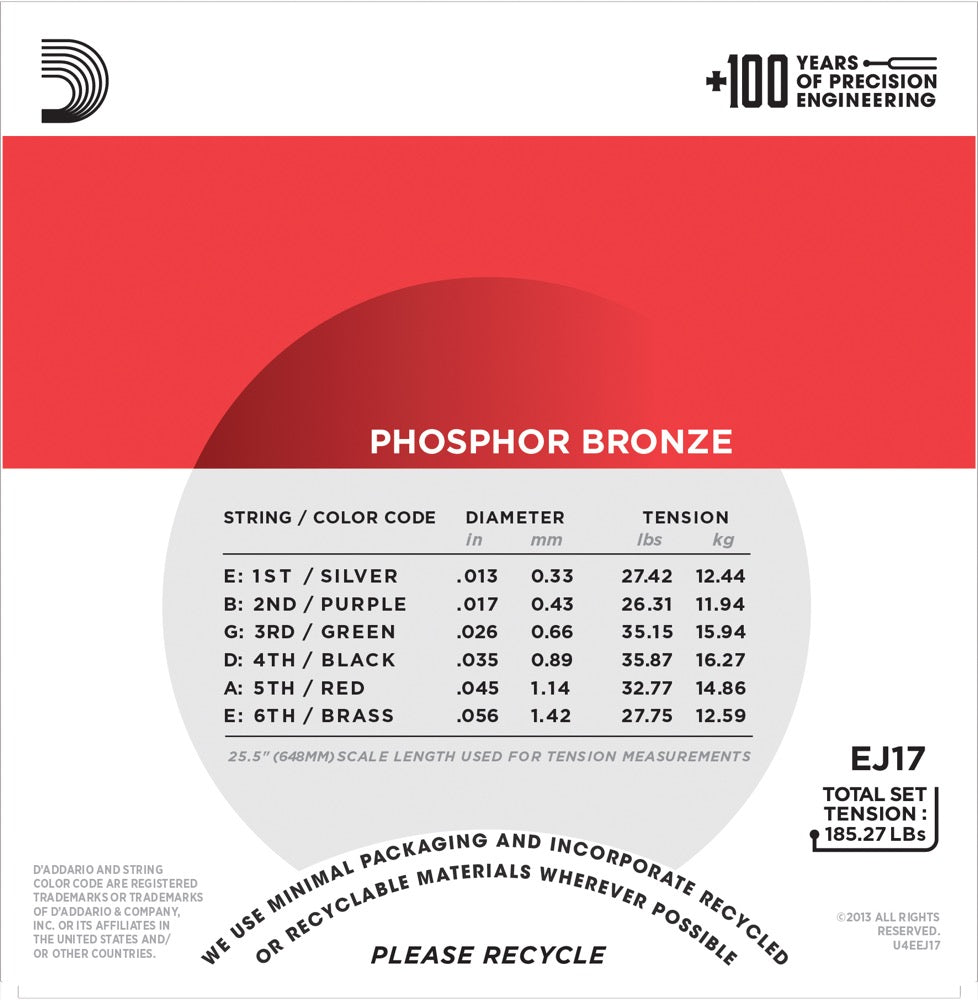 Daddario EJ17 Phosphor Bronze Corde per Chitarra (Medium, 13-56)