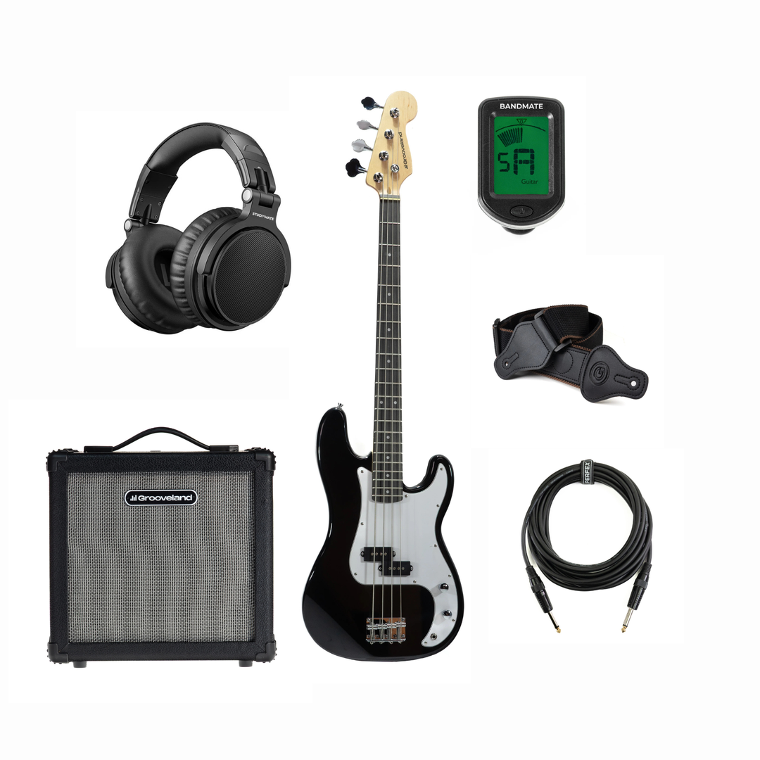 Grooveland PB Basso elettrico (Nero) Starter Pack