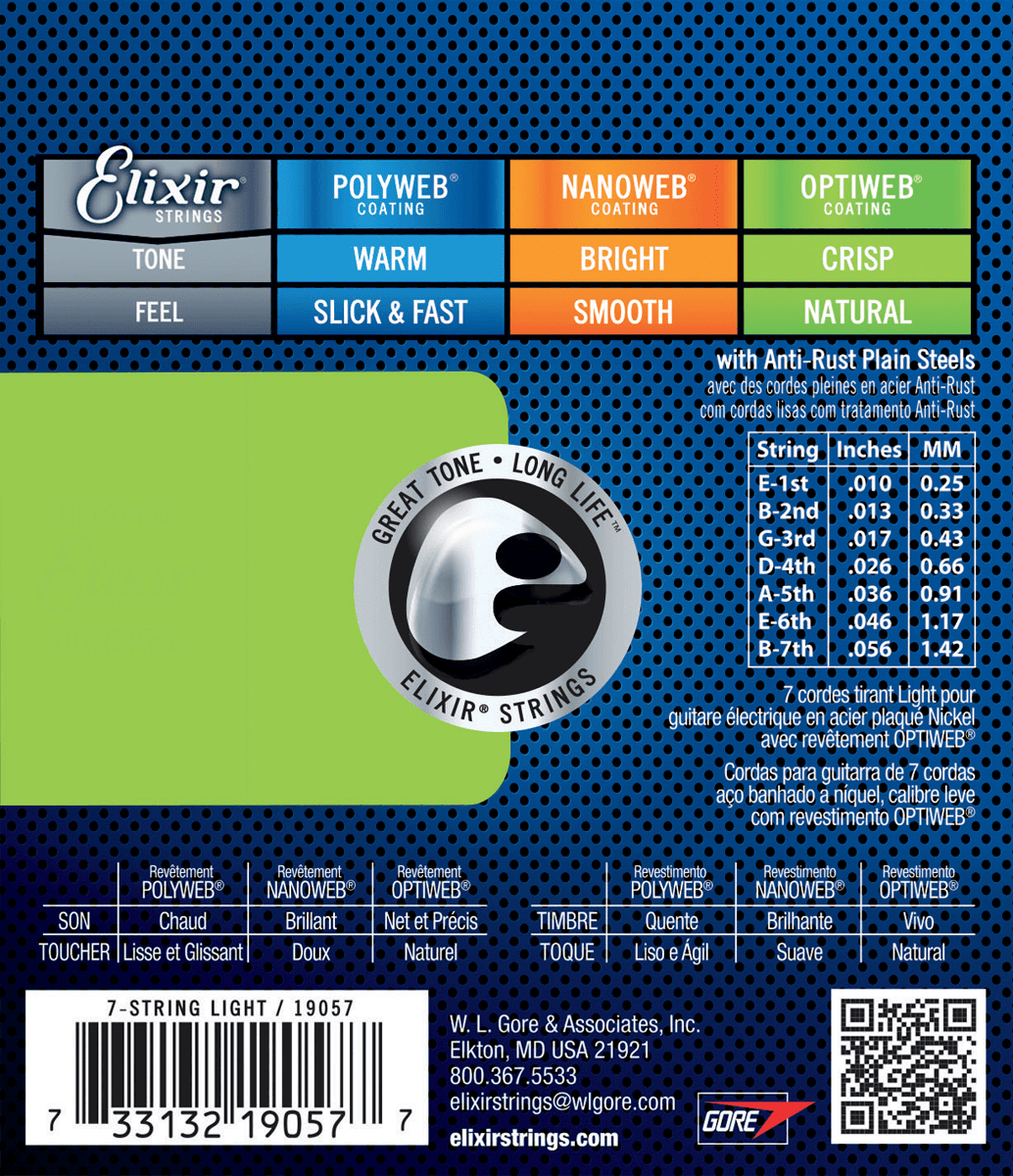 Elixir Optiweb Corde per Chitarra (7-String, 10-56 Light)