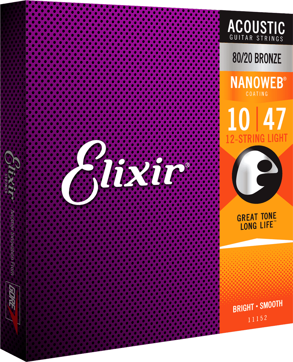 Elixir Nanoweb Bronze 80/20 Corde per Chitarra (12-String, Light, 10-47)