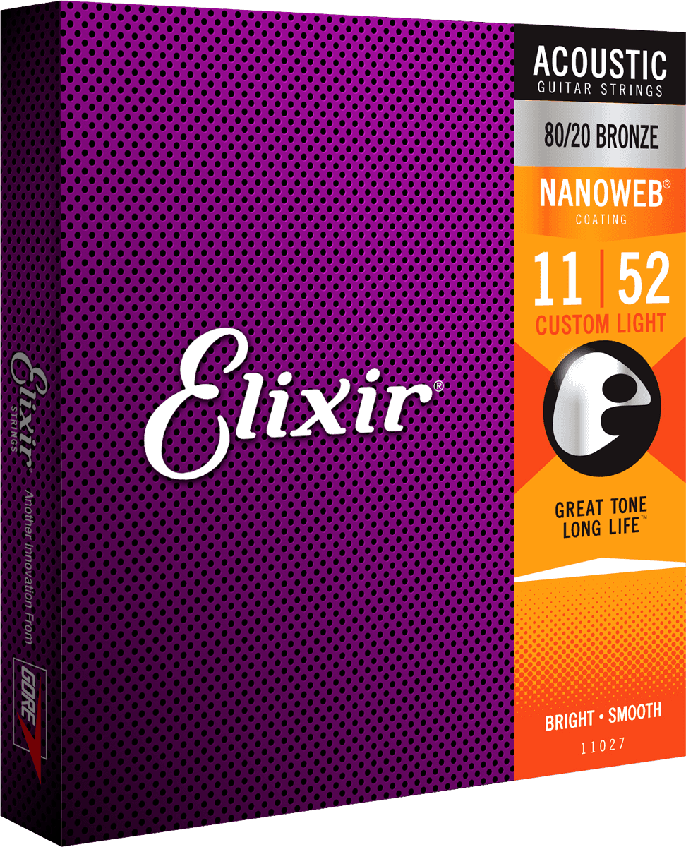 Elixir Nanoweb Bronze 80/20 Corde per Chitarra (Custom Light, 11-52)