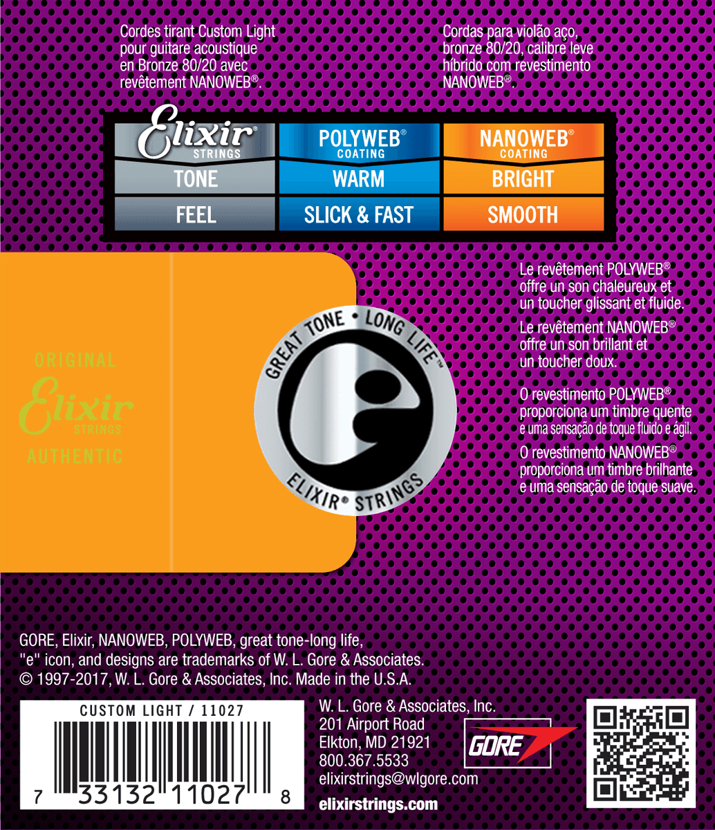 Elixir Nanoweb Bronze 80/20 Corde per Chitarra (Custom Light, 11-52)