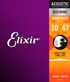 Elixir Nanoweb Bronze 80/20 Corde per Chitarra (Extra Light, 10-47)